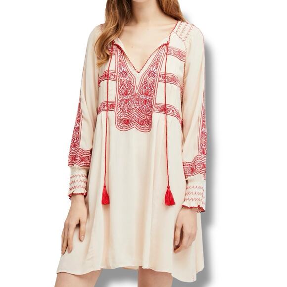 Free People Dresses & Skirts - Free People Size M Wind Willow Shift Peasant Mini Dress Hippie Festival
